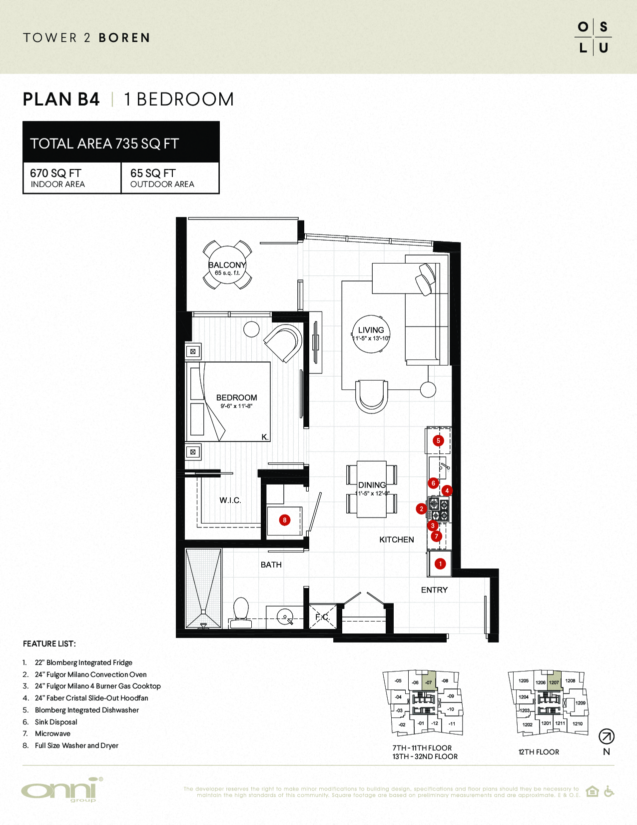 Floor plan for 1 bed, 1 bath, 670 sqft